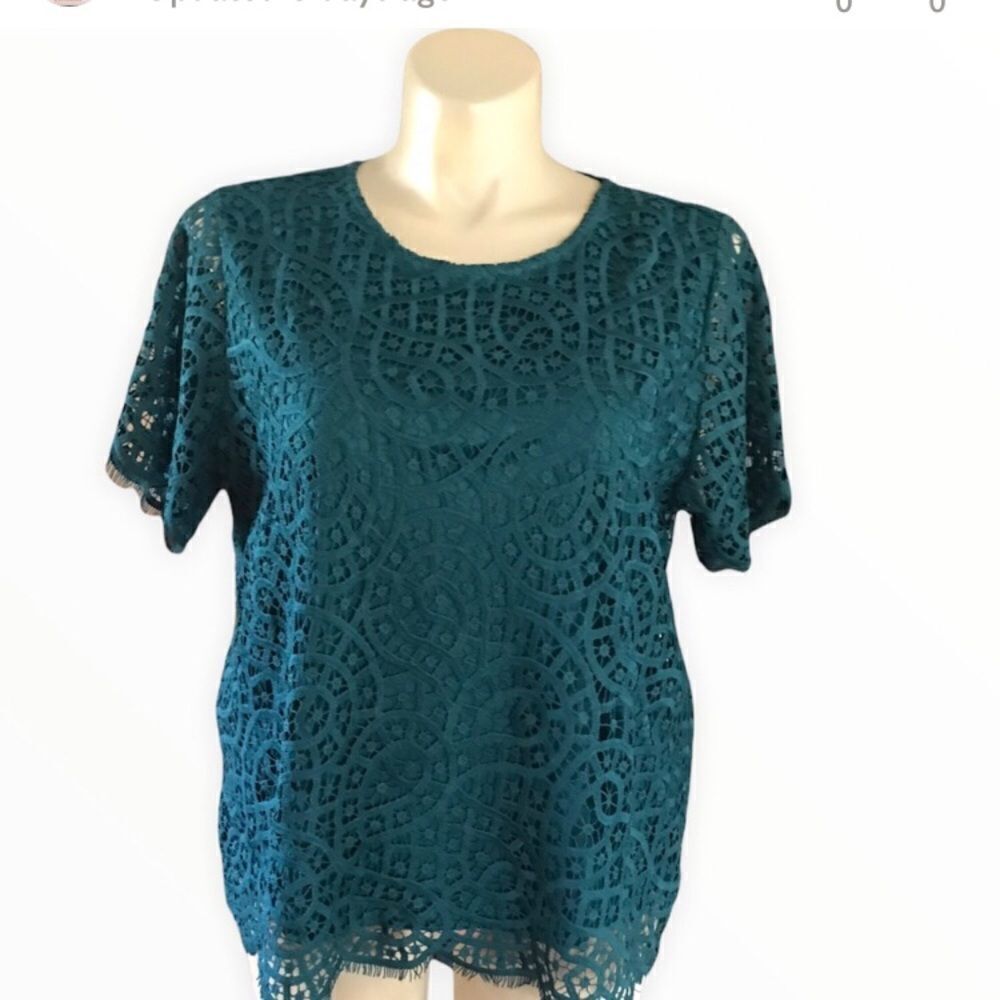 Philosophy Republic Clothing XL NWT Teal Lace Overlay Top